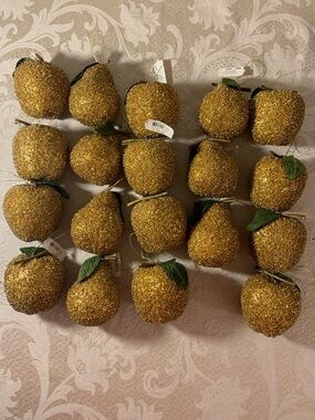 Glitter Gold Decorative Fruit Ornaments - Set of 19